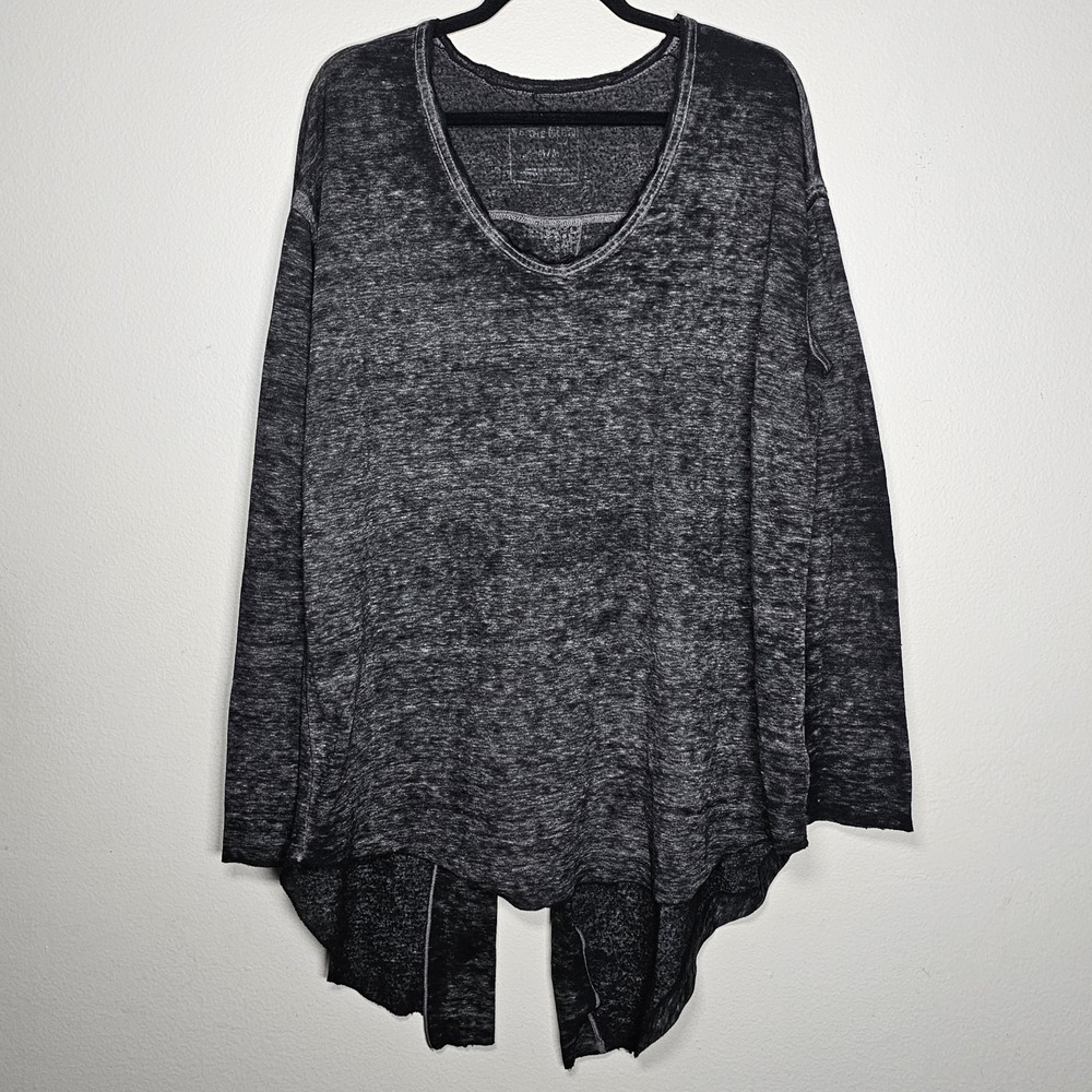 Free People Womens Medium Black Heathered High Low Split Back Tunic Top Grunge